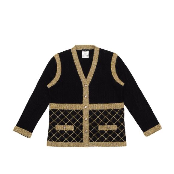CHANEL Runway F/W 2015 Brasserie Black Gold Silk Cashmere 15K Cardigan FR42 - Picture 1 of 16